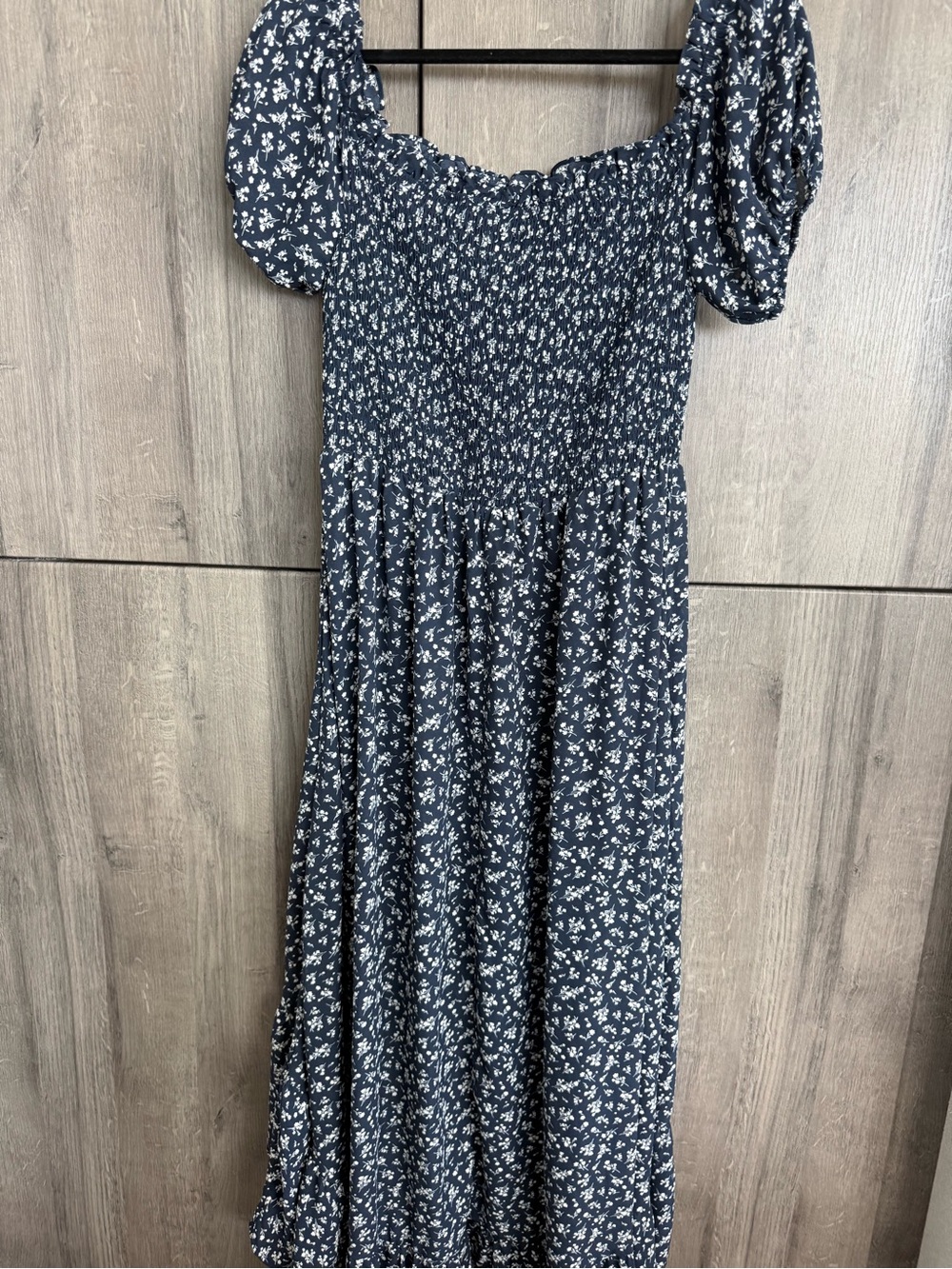 Blue Rain Navy and White Floral Smocked Dress